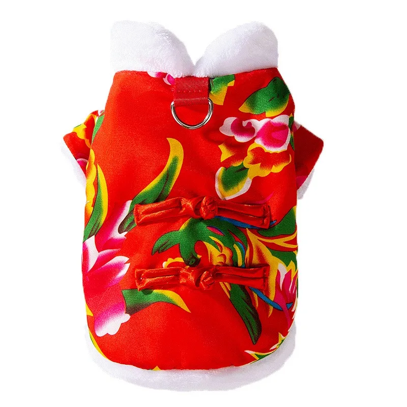 

Cat Dog Winter Clothes Warm Cotton Jacket Outfit Traditional Floral Coat Pet Clothing for Kitten Puppy Small Dogs Autumn Wear