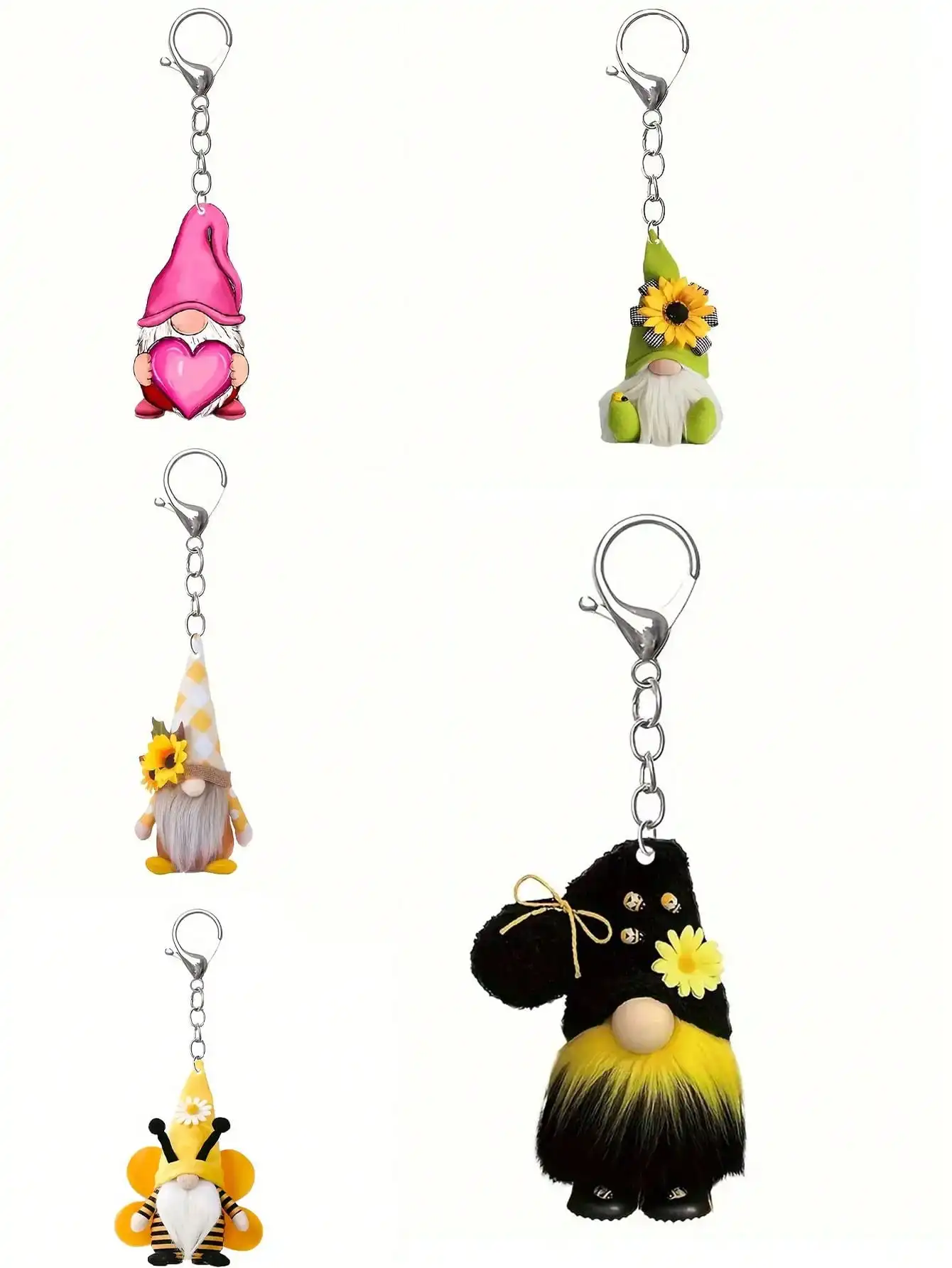 Sunflower and Grid Patterned Dwarf Themed Keychain Pendant Keychain Accessory Suitable for Wallets and Backpacks Easy to Install