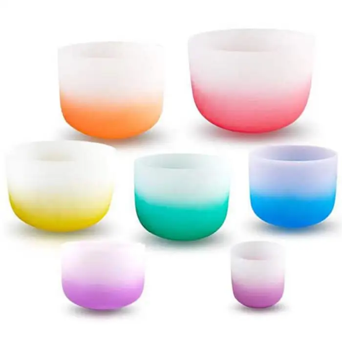 Wholesale A B C D E F G Note 432 HZ 440 HZ Frosted Chakra Rainbow Crystal Singing Bowls Set for Yoga Meditation Health Healing