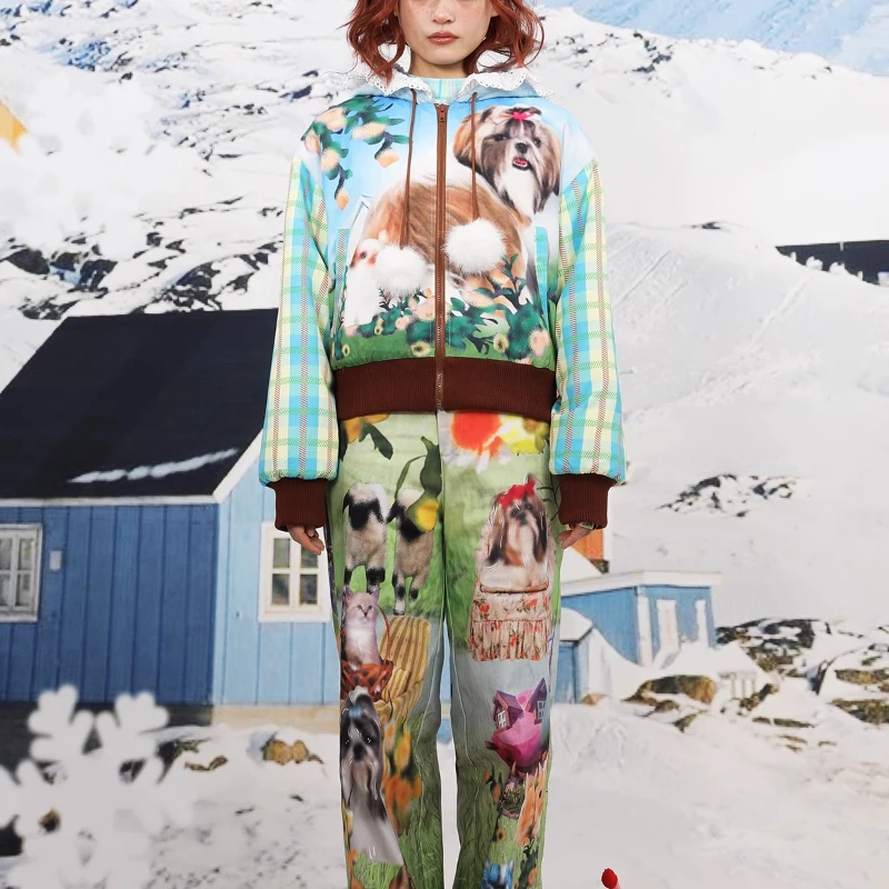 Autumn And Winter Warm Cotton Padded Jackets Cute Cartoon Print Versatile Sweet Short Hooded Jaquetas Girl's Jacket Fleece Coats