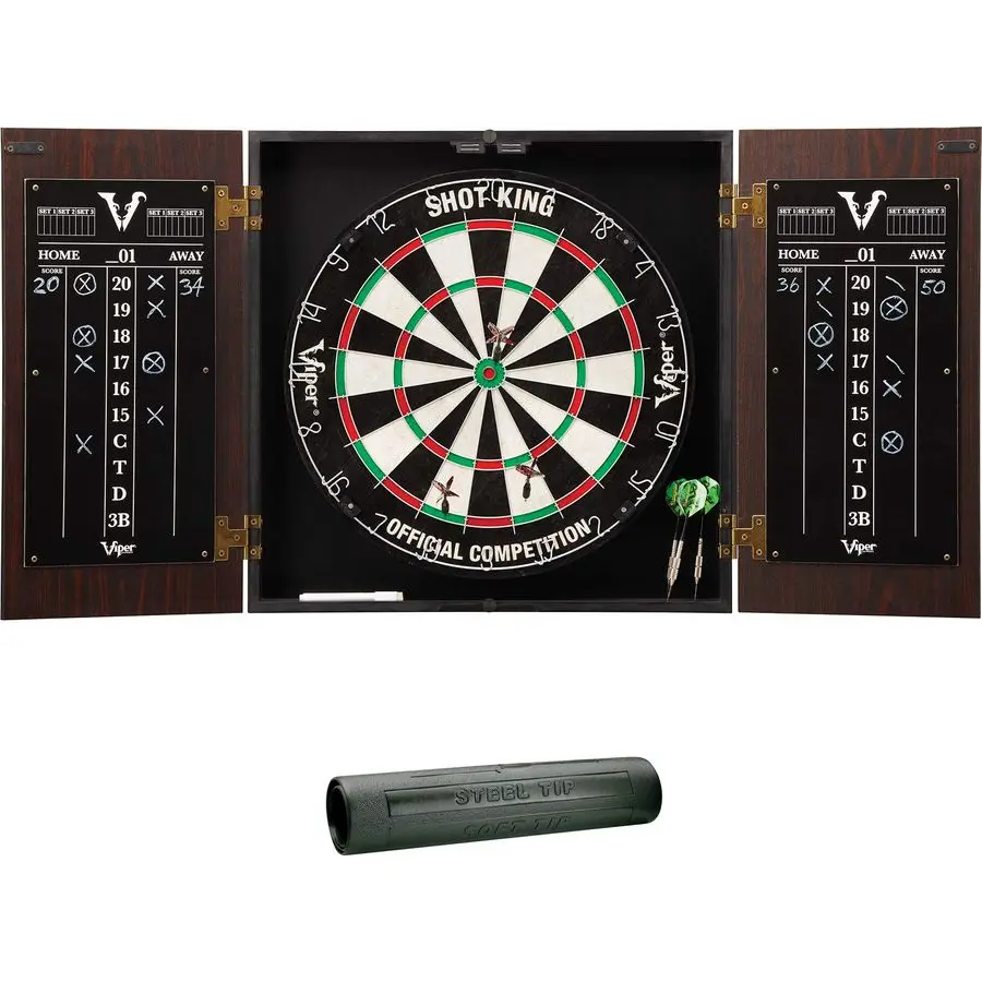 Stadionschrank mit gepolsterter Dartmatte mit Shot King Sisal-Dartscheibenverstärker, Schwarz