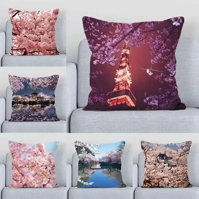 Office Home Decor Japanese Sakura Pattern Decorative Sofa Cushion Cover Bed Pillow Chair Cushion Cover