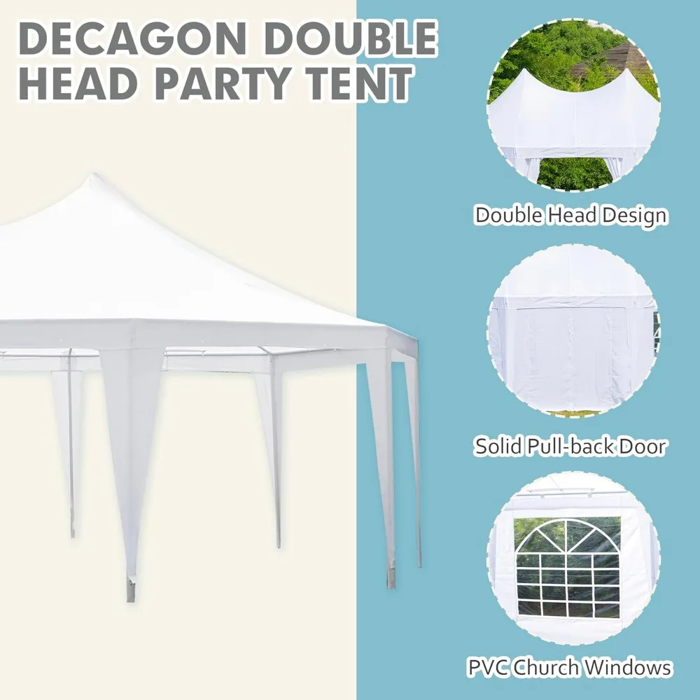 26x19ft Party Tent, White Wedding Tents with 8 Removable Sidewalls, 8 Church Windows and 2 Pull-Back Doors, Gazebo Shelter Tent