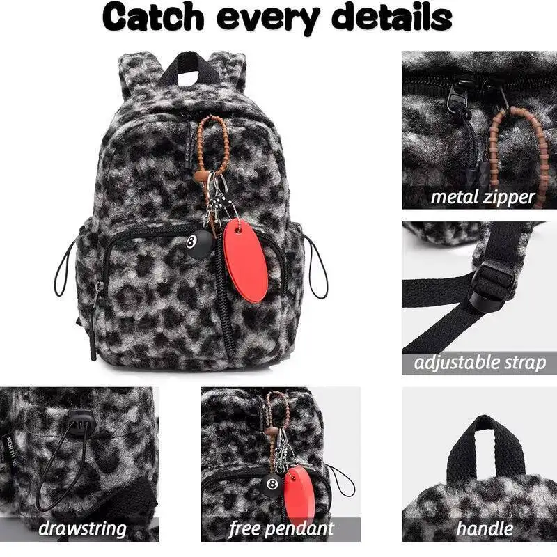 กระเป๋าเป้สะพายหลังผ้ากำมะหยี่ลายเสือดาวน่ารัก พร้อมจี้ห้อย กระเป๋าหนังสือลำลอง กระเป๋าเดินทางขนาดเล็ก กระเป๋าสะพายไหล่ทันสมัย หลายแบบ