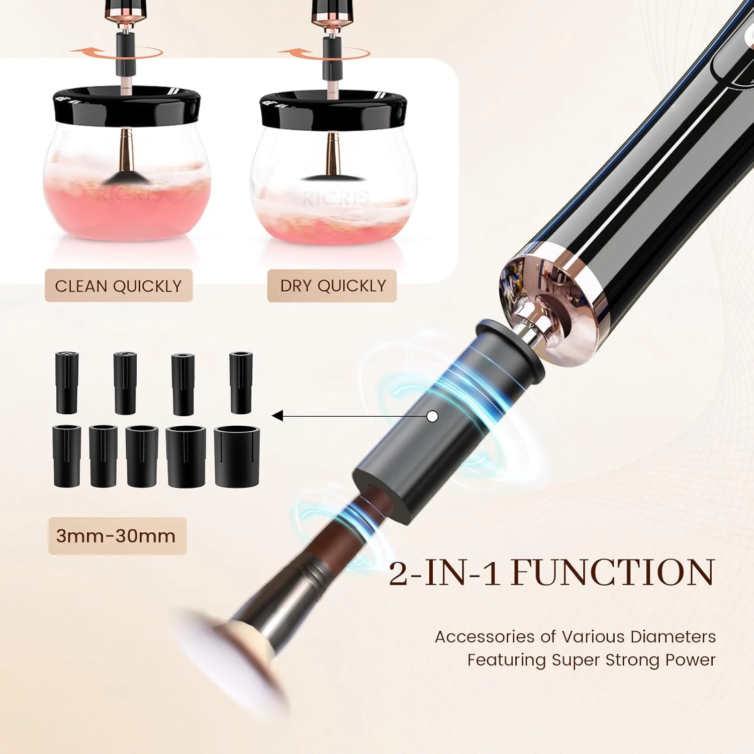 เครื่องทําความสะอาดแปรงแต่งหน้าไฟฟ้าและเครื่องอบผ้า เครื่องทําความสะอาดแปรงเครื่องสําอางอัตโนมัติ ลบเครื่องมือ ทําความสะอาดและแห้งเร็วเป็นพิเศษ