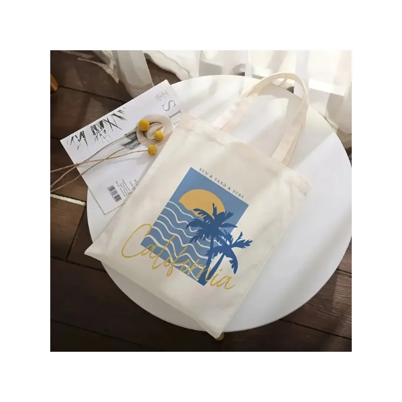 Sturdy Canvas Shoulder Bag Retro California Beach Palm Print Large Capacity Tote Bag for Beach Trip Shopping Western Home Summer