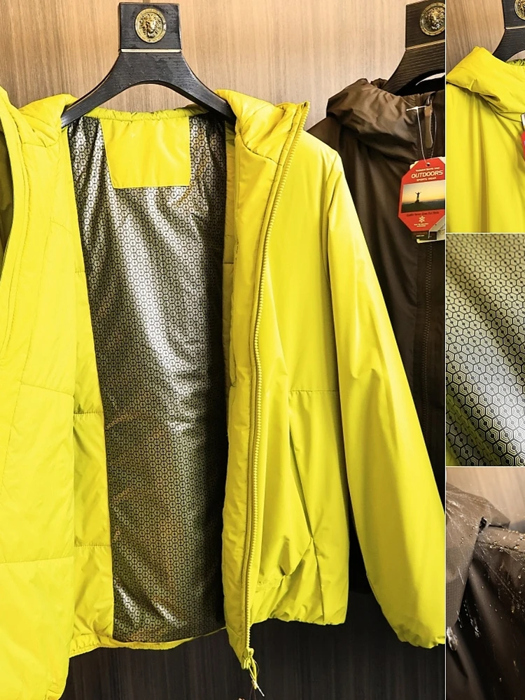 

aphene Technology Lightweight Warm Waterproof Hooded Cotton Jaet for Men Pure Color P Cotton Autumn Winter Coat