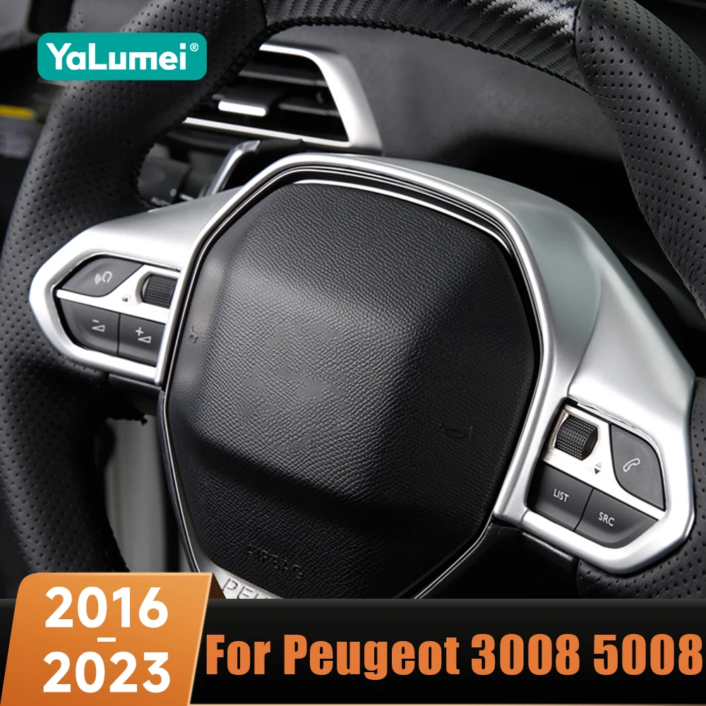 

For Peugeot 3008 5008 GT 2016 2017 2018 2019 2020 2021 2022 2023 Car Steering Wheel Trim Cover Decoration Sticker Accessories