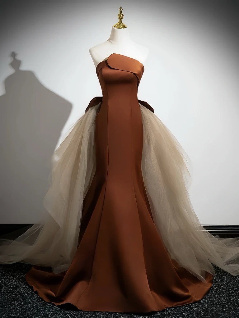 

Коричневые вечерние платья русалки без бретелек без рукавов с бантом и шлейфом, длинное платье макси для торжественных случаев, коктейльные платья для женщин