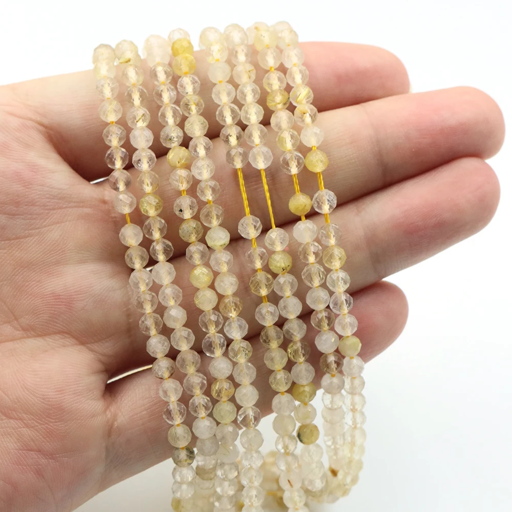 Natural Quartz Rutilated Faceted Round Stone Crystal Loose Spacer Beads DIY Bracelet Necklace Jewelry Crafts Accessories 2/3/4mm view 6