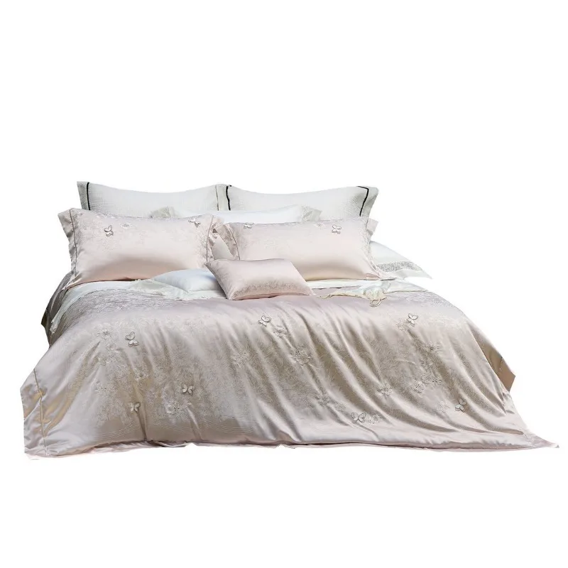French romantic high-end long-staple cotton jacquard bed cover four-piece luxury embroidery silky wedding bedding