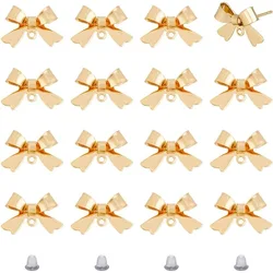 20Pcs Bowknot Stud Earrings 18K Gold Plated Stud Earring Findings Bow Stud Earrings Brass Stud Earring Findings with Loop