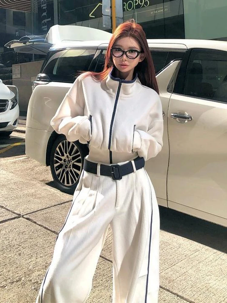 

Early Winter New Style plus Size Women's Korean Style Short White Top And Casual Pants Set Comfortable Warm Fashionable