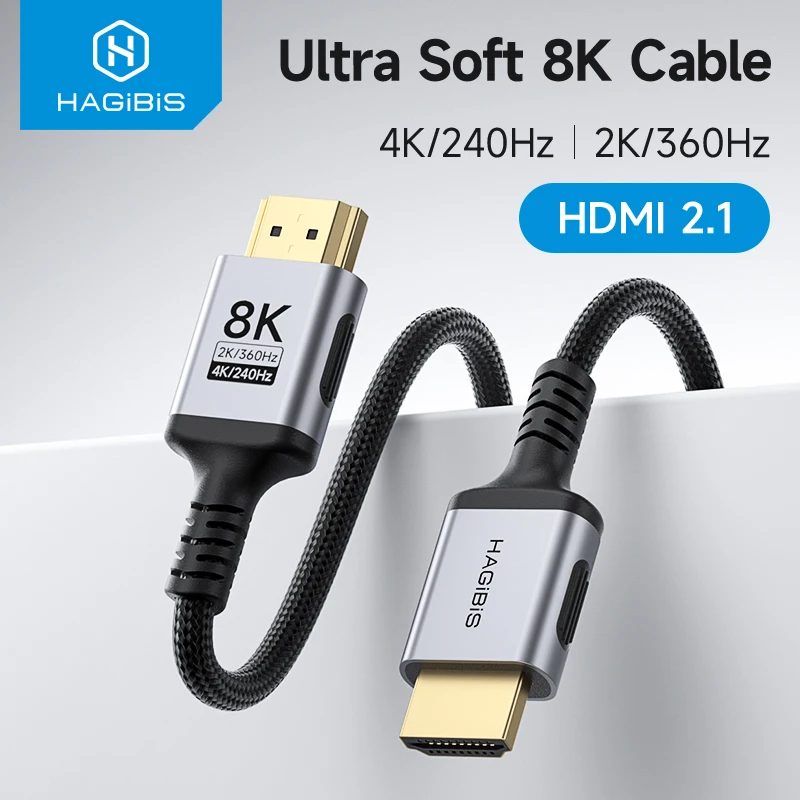 Hagibis 8K HDMI-Compatible Cable High Speed Cord 4K 240Hz 2K 360Hz 8K 60Hz Compatible with Roku TV/PS5/HDTV/Xbox/Switch/Laptops