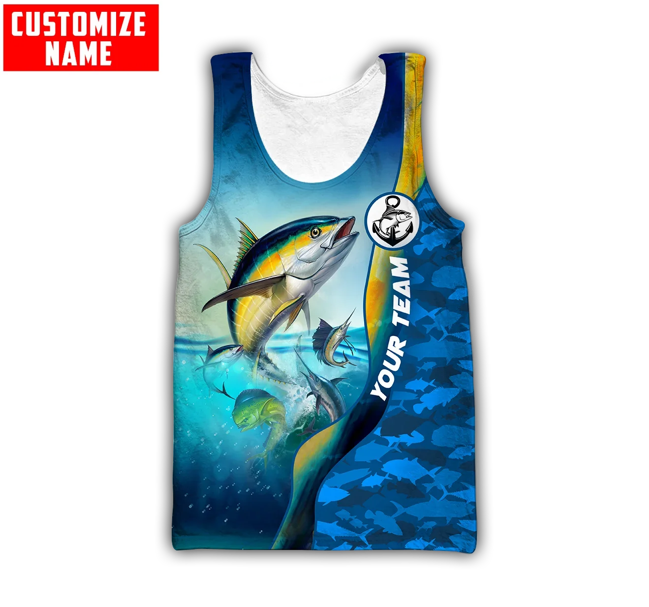 Nama Kustom Mahi Mahi Memancing 3D Dicetak Rompi Pria Mode Tanpa Lengan T-shirt Musim Panas Streetwear Keren Uniseks Tank Top BX42