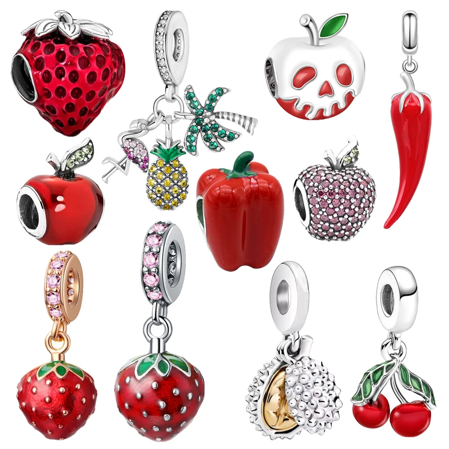 New Arrivals Fruit Series Strawberry Durian Apple Beads Charm Fit Original 925 Sterling Silver Bracelet DIY Fashion Jewelry Gift