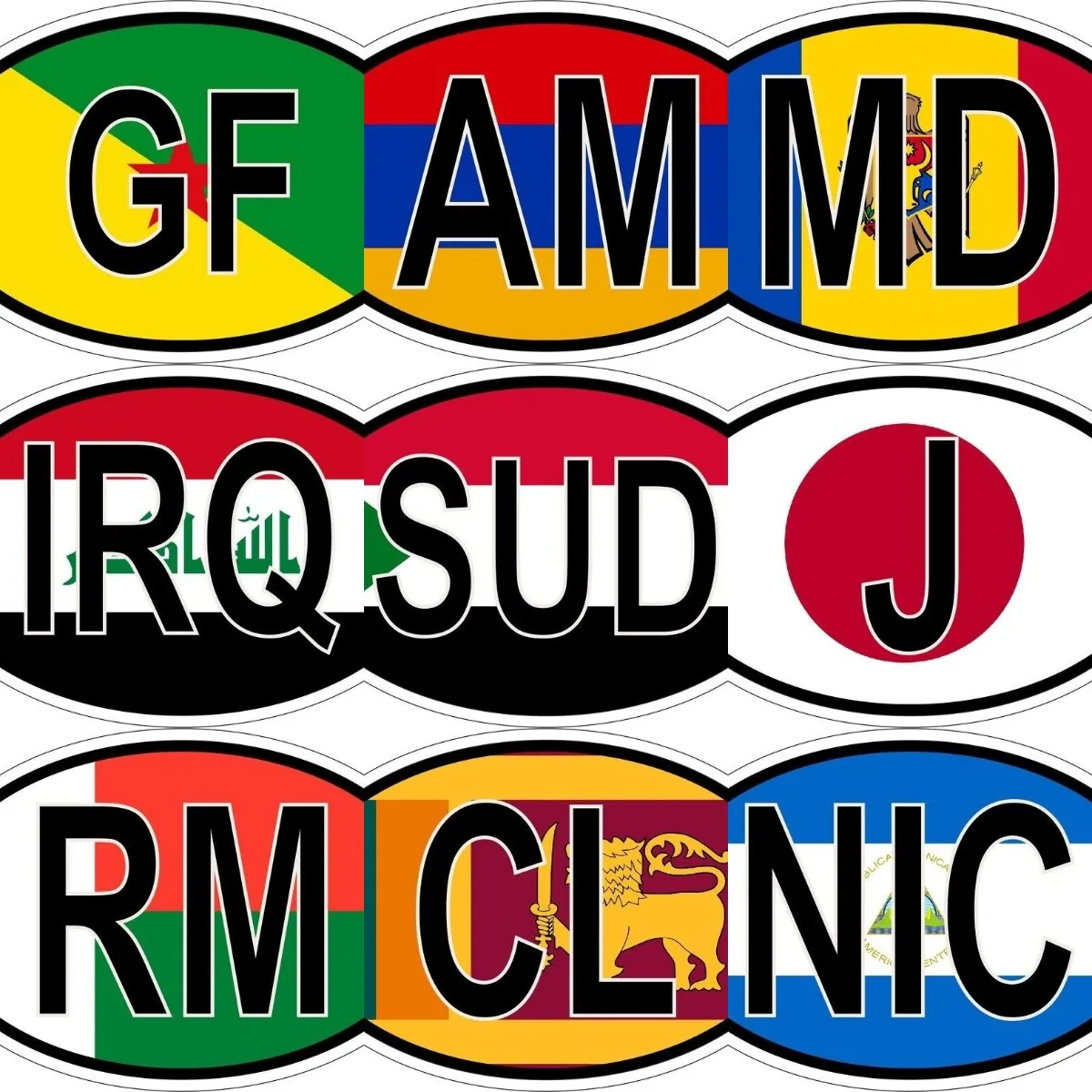 Oval Flag Country Code JPN GF AM MD IRQ SUD RM Sri Lanka NIC Vinyl Country Code Sticker Hot Sale Direct Selling Drop Shipping