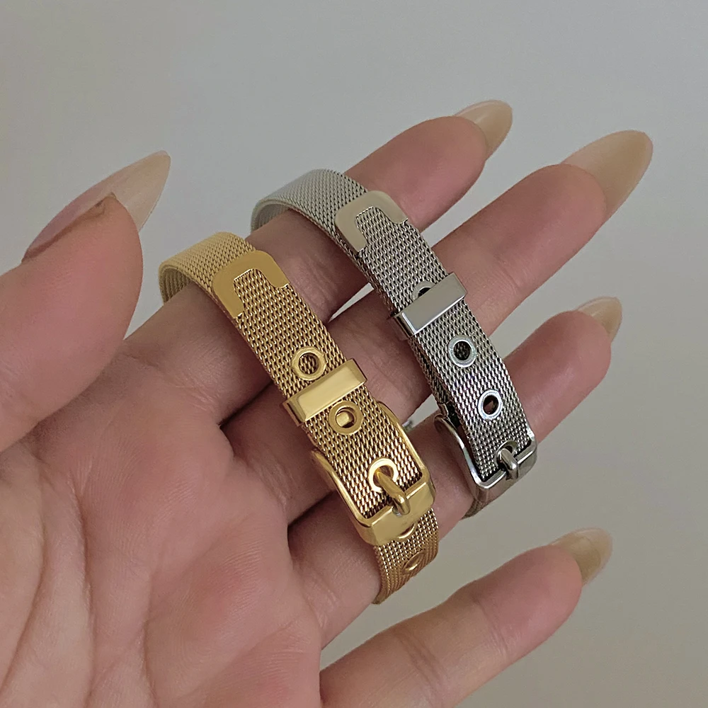 Classic Belt Buckle Stainless Steel Bracelet for Women Men Simple Gold Silver Color Watchband Bracelets Waterproof Jewelry