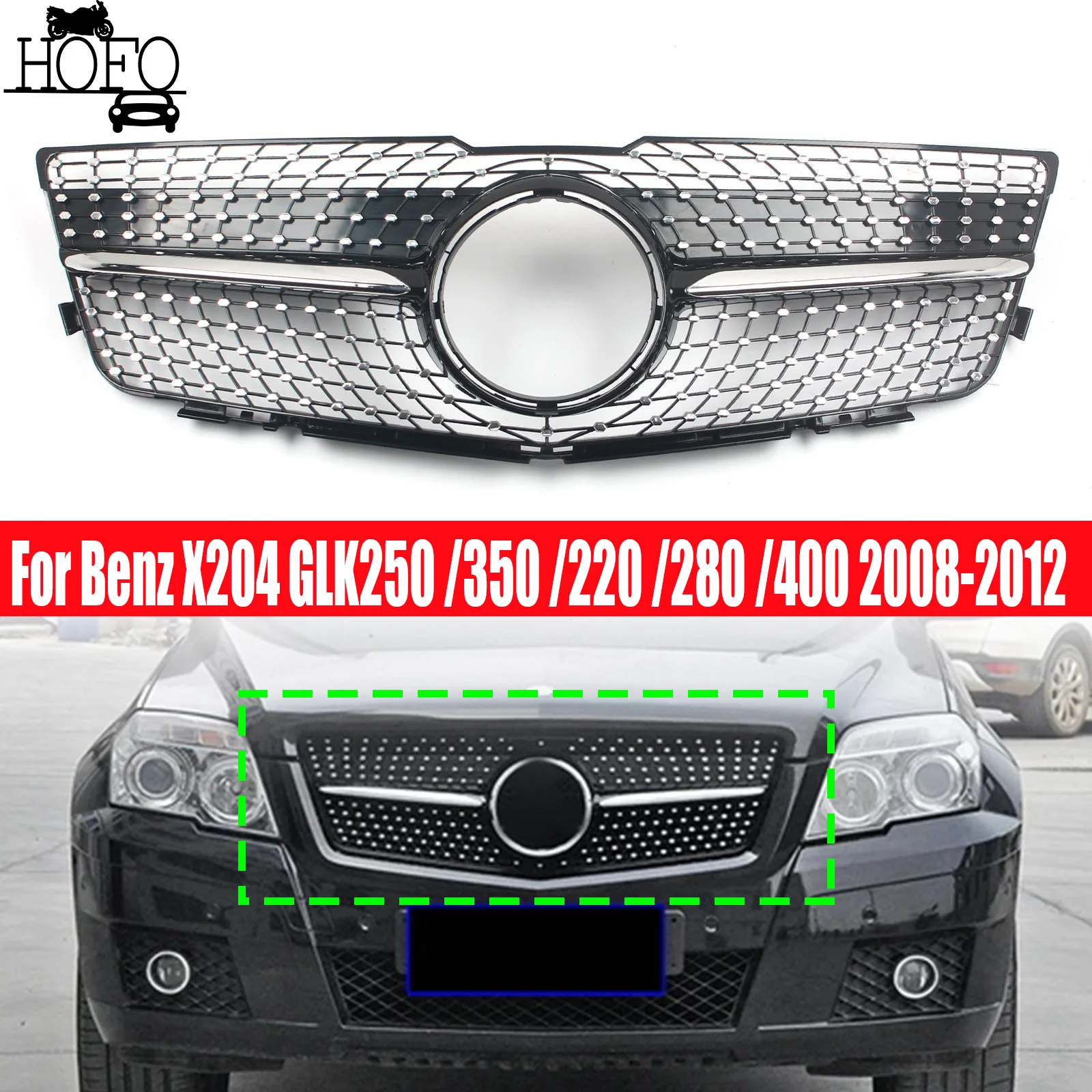 

Front Grill Grille Frame Upper Bumper Hood Mesh For Mercedes Benz X204 GLK250 GLK350 GLK220 GLK280 GLK400 2008-2012