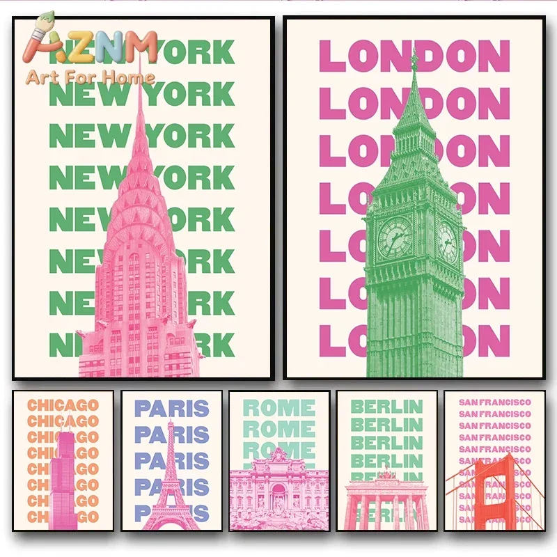 Trendy Travel Print Chicago New York San Francisco London Paris Rome Japan Amsterdam Berlin Egypt Miami Canvas Poster Room Decor