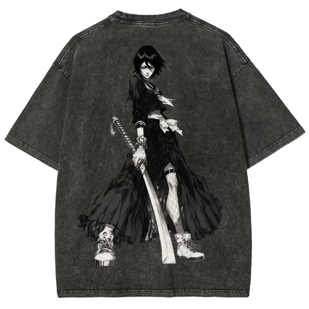 Bleach Anime Lover Washed New Model T-shirt Oversized Unisex Couples Streetwear Trendy personality Clothes Vintage Loose Classic view 2