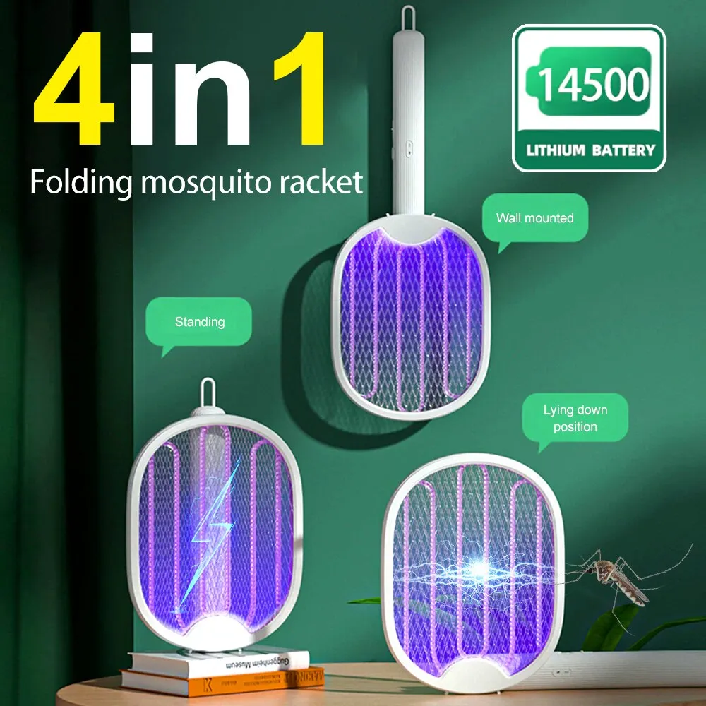 Opvouwbare Elektrische Muggenmoordenaar Vlieg Swatter Trap Usb Oplaadbare Muggenracket Insectenmoordenaar Met UV-Licht Bug Zapper 3000V