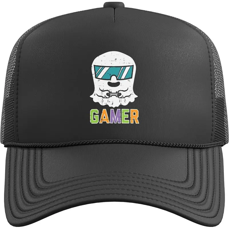 Ghost Gamer Funny Halloween Video Game Gaming Men Boys Kids Trucker Hat with Adjustable Mesh Back