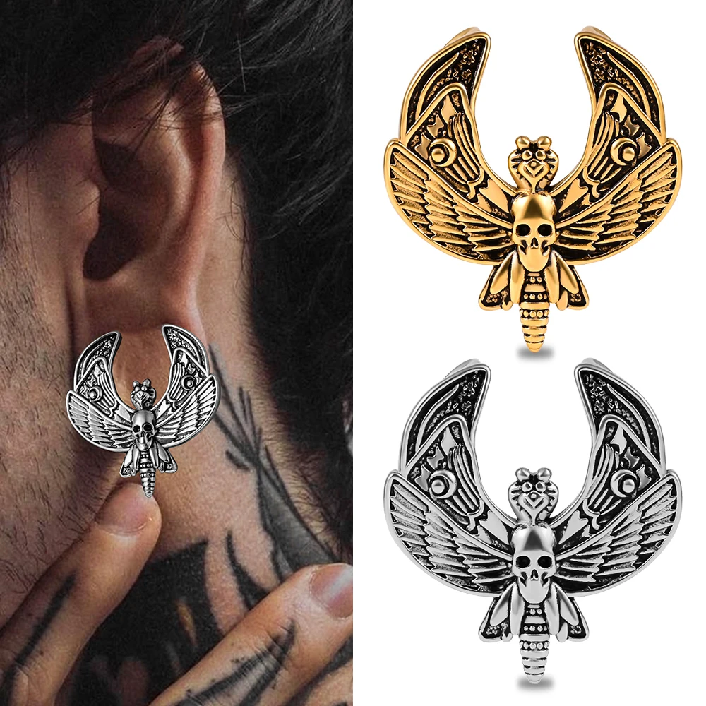 Vanku 2pcs New Moth Saddle Ear Gauges Hangers Plugs Ear Stretcher Piercing Body Jewelry Stainless Steel Ear Tunnels Expander