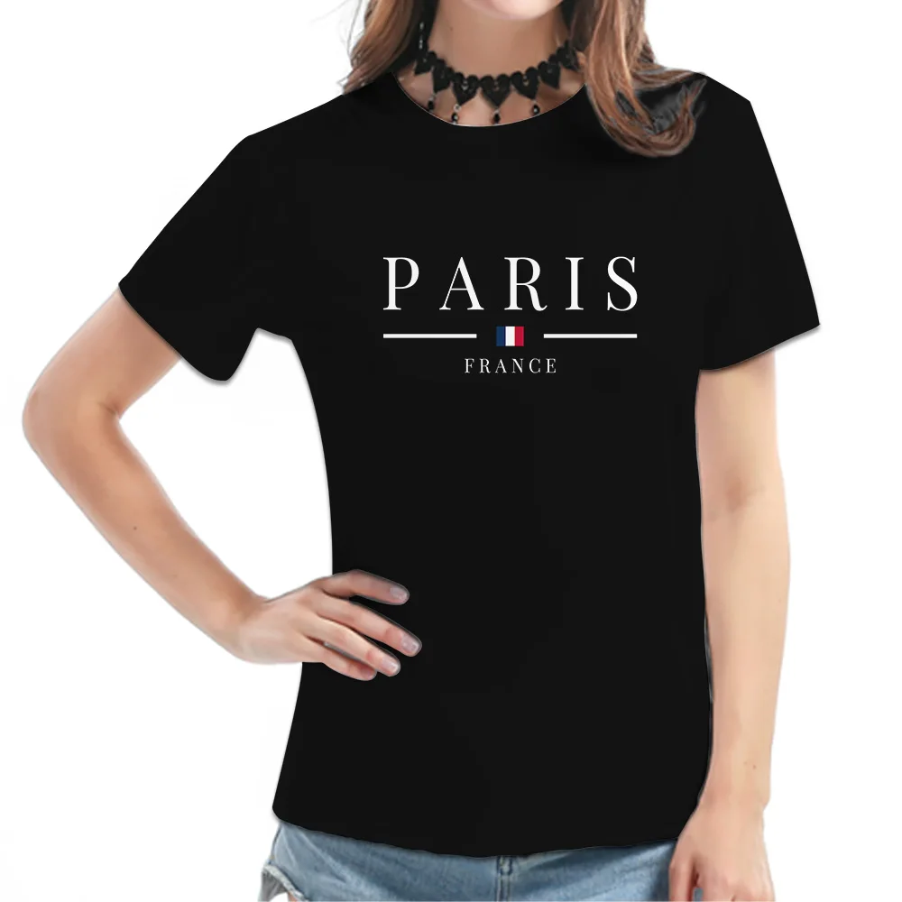 Woman Short Sleeve PARIS Clothes Summer Women\'s Casual T-shirt Tee Soft Tops Streetwear O-neck Top Girl Basic T Shirts 7 Colors