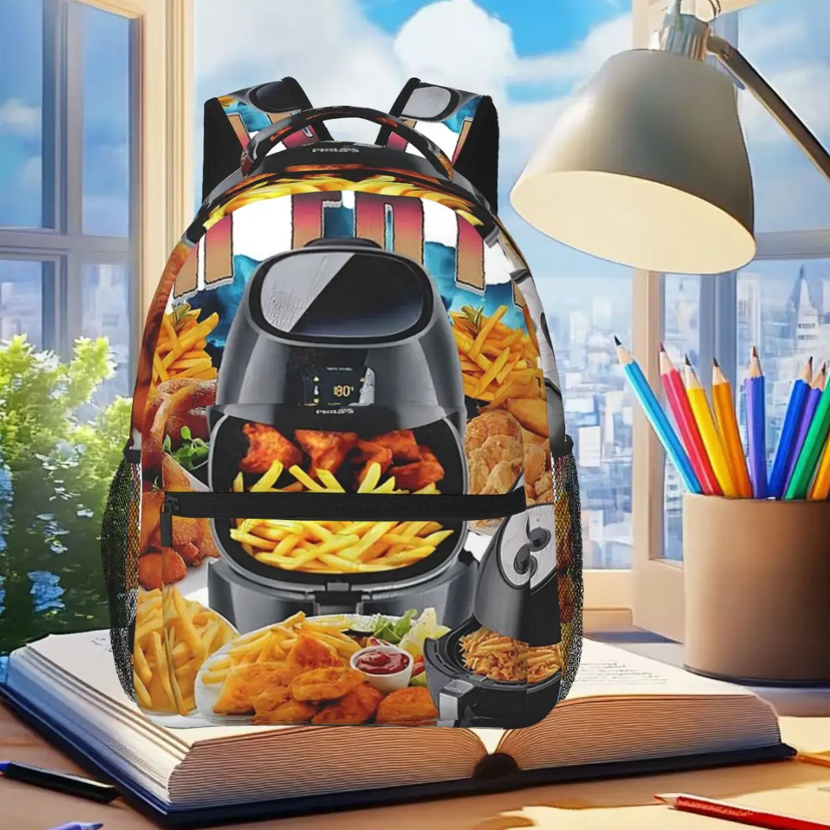 Air Fryer Enthusiast Cooking Meme Backpack Student Boys Girls BookBag Children School Bag Laptop Shoulder Bags for Men Women