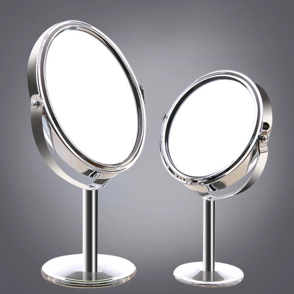 1Pc Silver Makeup Mirror, Clear Double Sided Tabletop Beauty Mirror, Metal Silver 3X Magnifying Cosmetic Mirror, 360° Rotatio