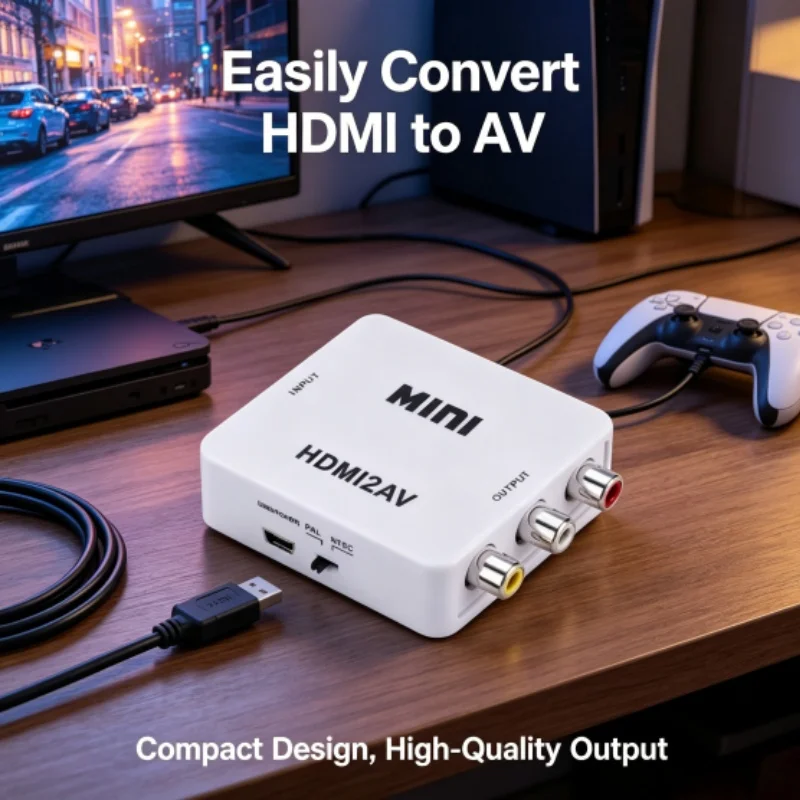 HDMI to AV Converter with Audio 1080P Video Converter HDMI2AV Cable for Digital AV Camera PC Laptop White