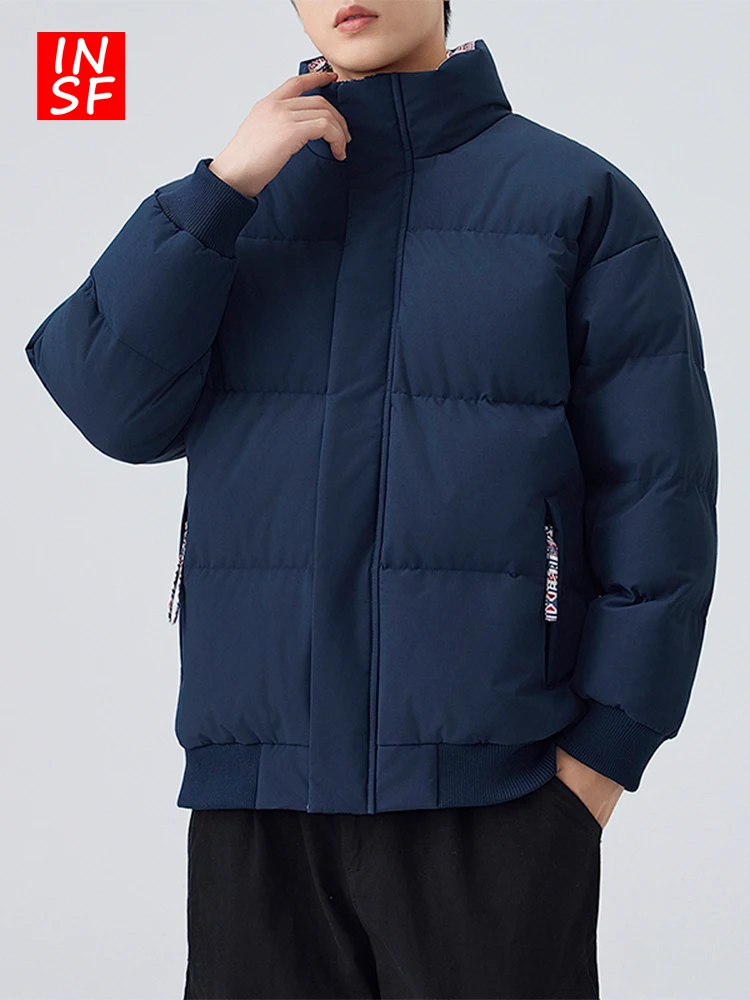 

Мужская утепленная хлопковая куртка с воротником-стойкой, зимняя теплая ветрозащитная молодежная универсальная верхняя одежда, однотонное повседневное пальто