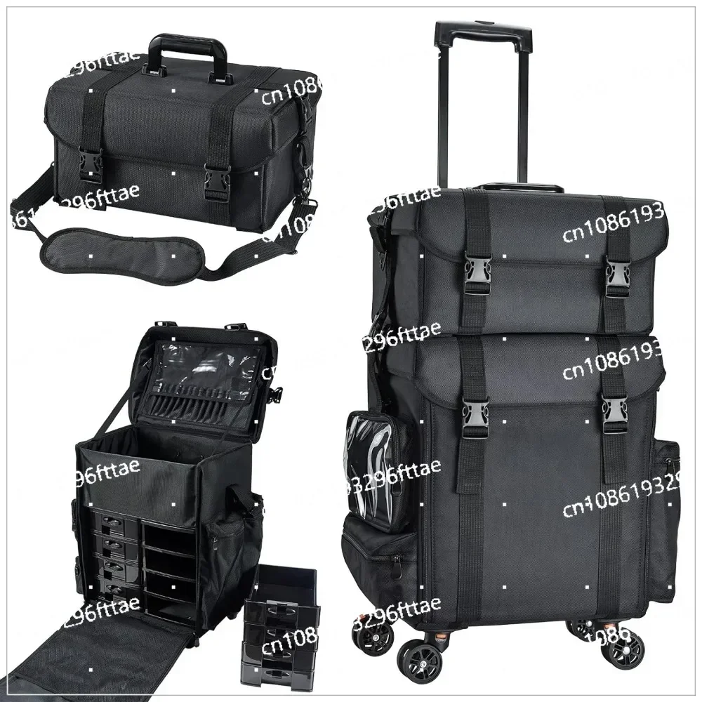 2in1 Travel Makeup Rolling Case Soft Sided Cosmetology Train Case with Wheels Makeup Artist Costravio Professional Makeup Case,