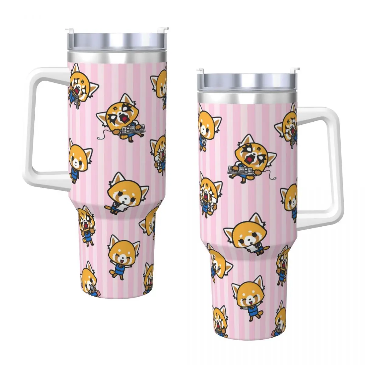 Stainless Steel Tumbler Aggretsuko Collages Mugs Cup With Straws Driving Cold and Hot Water Bottle Leakproof Large Thermal Mug