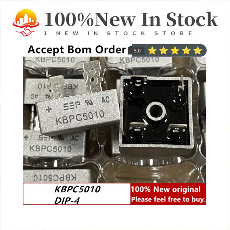 100% NEW ORIGINAL KBPC5010 DIP-4 KBPC-4 Rectifier Bridge Diode Single 1KV 50A 4-Pin (2PCS)