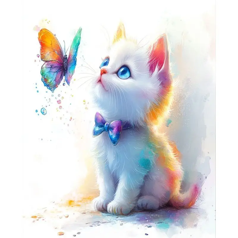 

PhotoCustom Painting By Numbers Kits Butterfly And Cat Animal Picture By Number Handpainted For Adults Home Decor