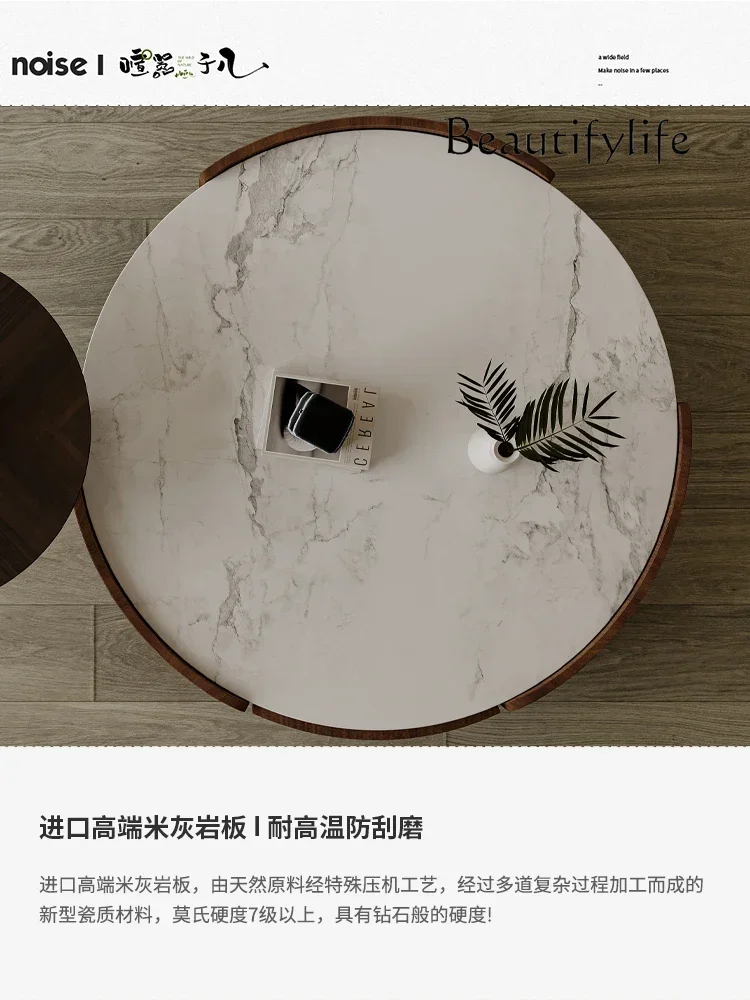 Living Room Coffee Table High Italian Minimalist Design round Stone Plate Small Coffee Table Combination