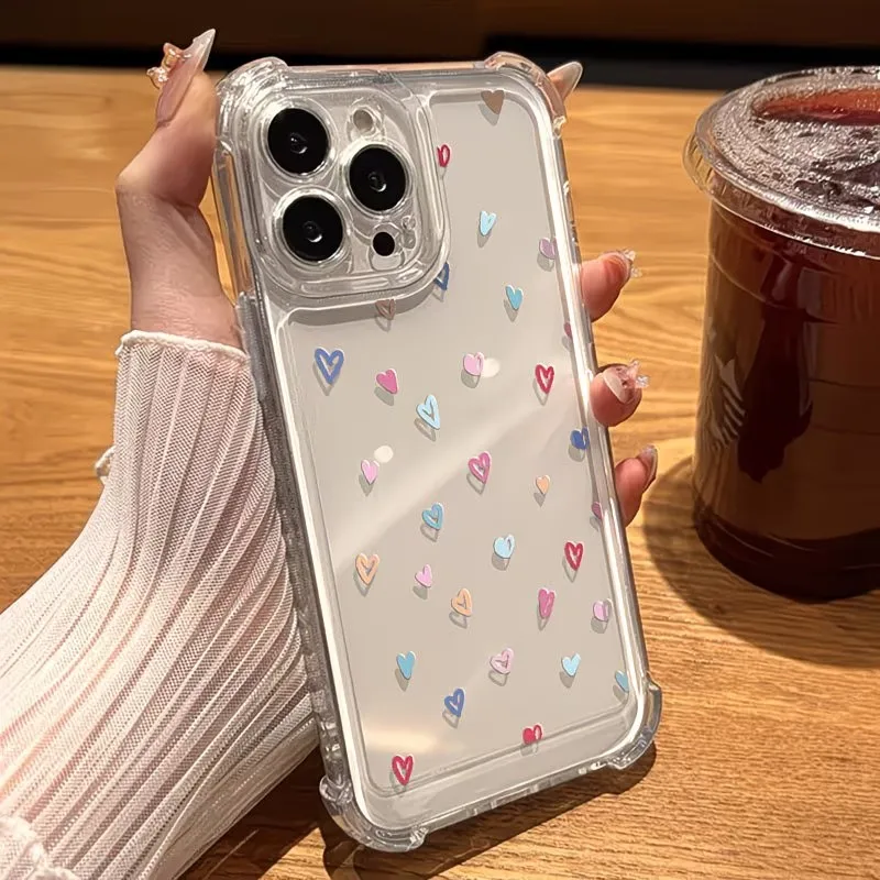 Transparent Corner Bumper Colorful Hearts Phone Case For iPhone 17 16 15 14 13 12 11 Pro XS Max X XR Plus Anti Drop Back Cover view 3