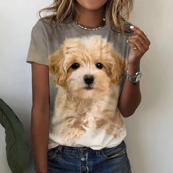 T-shirt imprimé chien mignon pour femme, chemisiers Harajuku, haut Kawaii drôle, vêtements respirants décontractés, mode, été