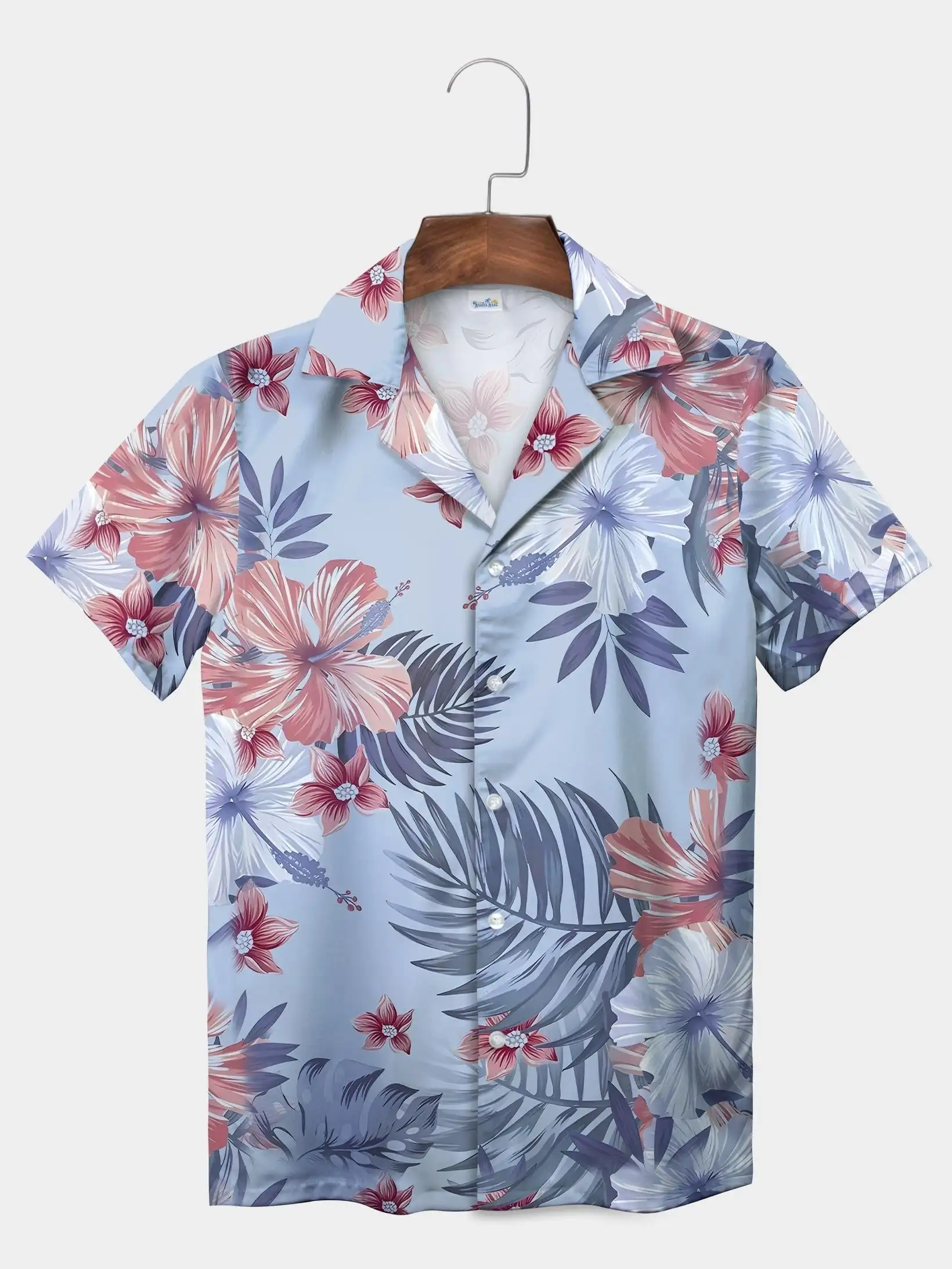 하와이 남성 셔츠 레귤러 피트 남성 반팔 하와이 여름 새로운 열대 식물 잎 야자수 잎 캐주얼 셔츠