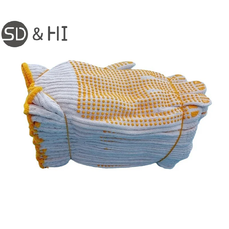 1Pairs Yarn Adhesive Gloves Cotton Polyester String Knit Shell Safety Protection Work Gloves For Mechanic Industrial Warehouse