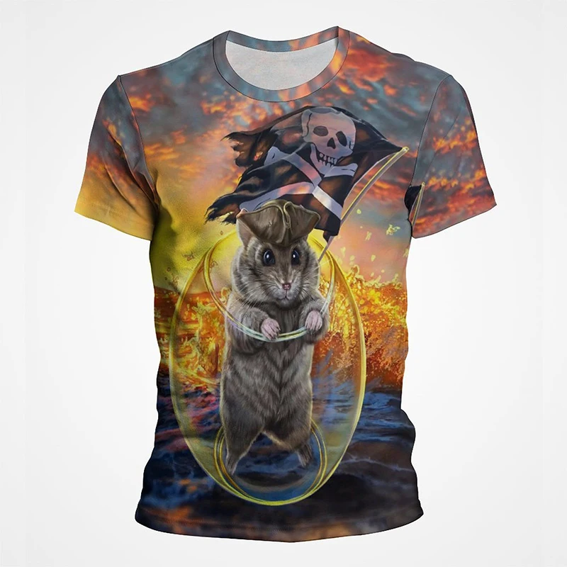 New Colorful Cat Cat Animals Cool Funny T-Shirt Boys Short Sleeve Summer Tops Fashion Men‘s Tshirt Kids Tees Women Clotheing