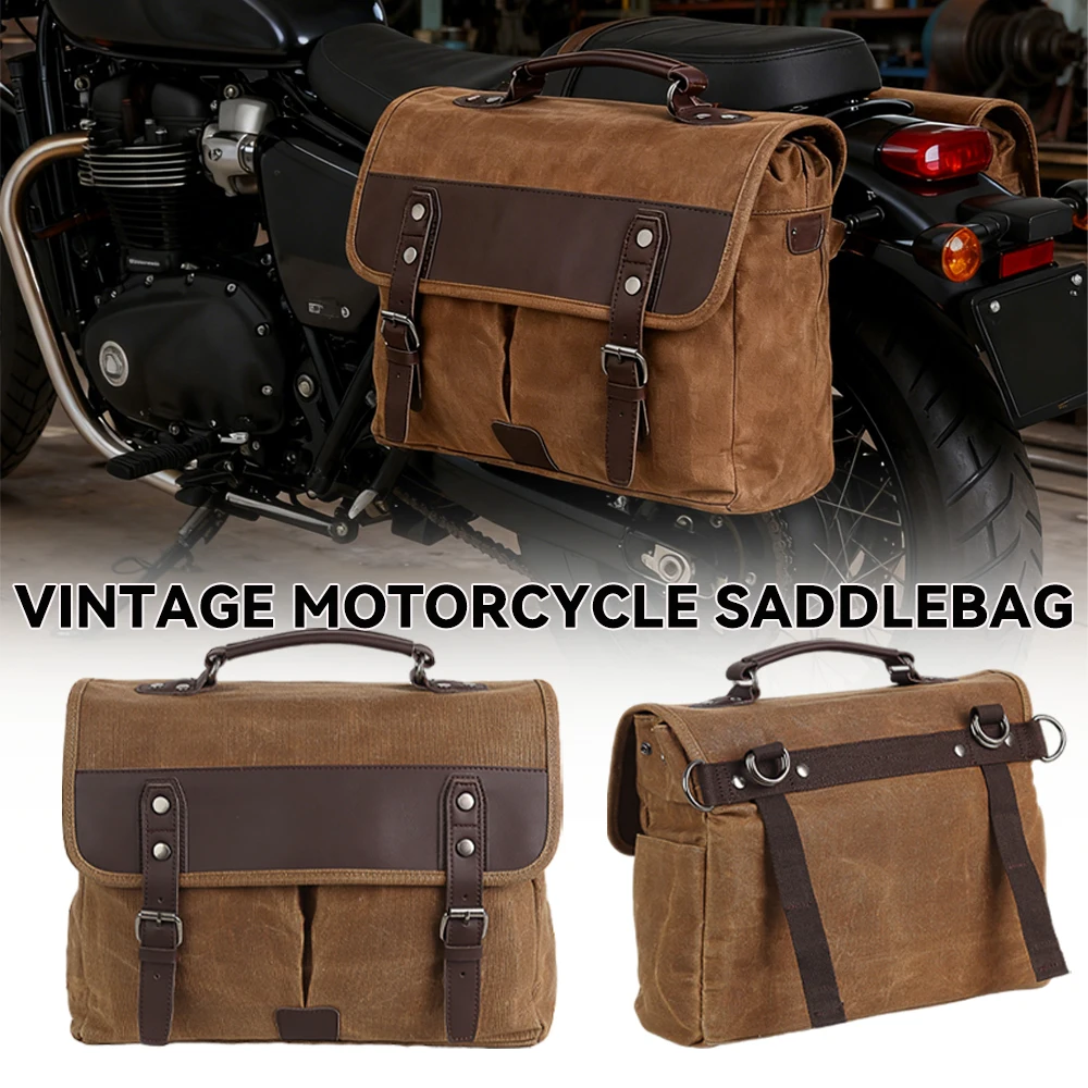 

Retro Canvas Motorcycle Side Saddle Bags Motorcycles Cycling Side Pouch Waterproof Lightweight Side Bag Travel Luggage Tool Bags