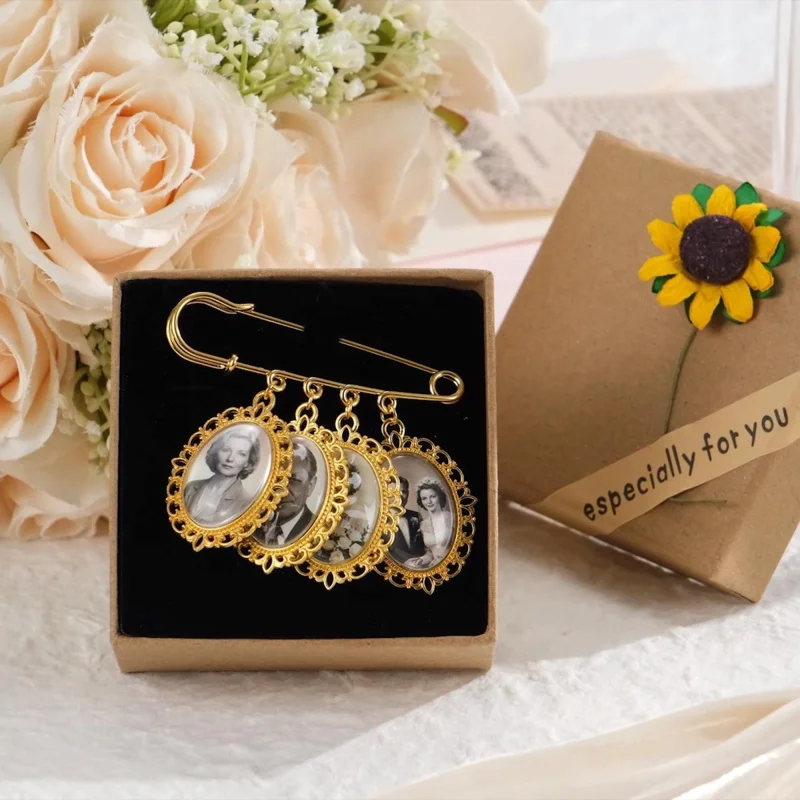 Customized Photo Wedding Ornaments 1-4 Bride Bouquet Pendants Groom Commemorative Pins Wedding Souvenirs Keepsakes