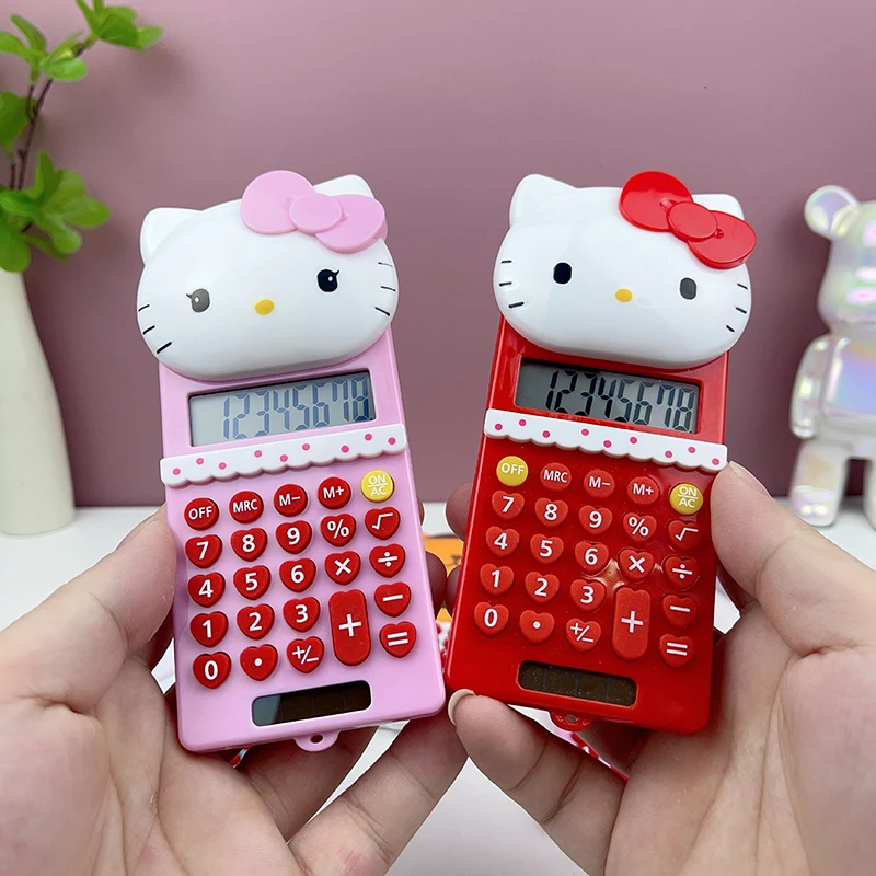 Hello kitty Kawaii Sanrio New Cartoon Portable Computer Push Cover Palm Calculator Girl Cute Learning Electronic Computer Gifts