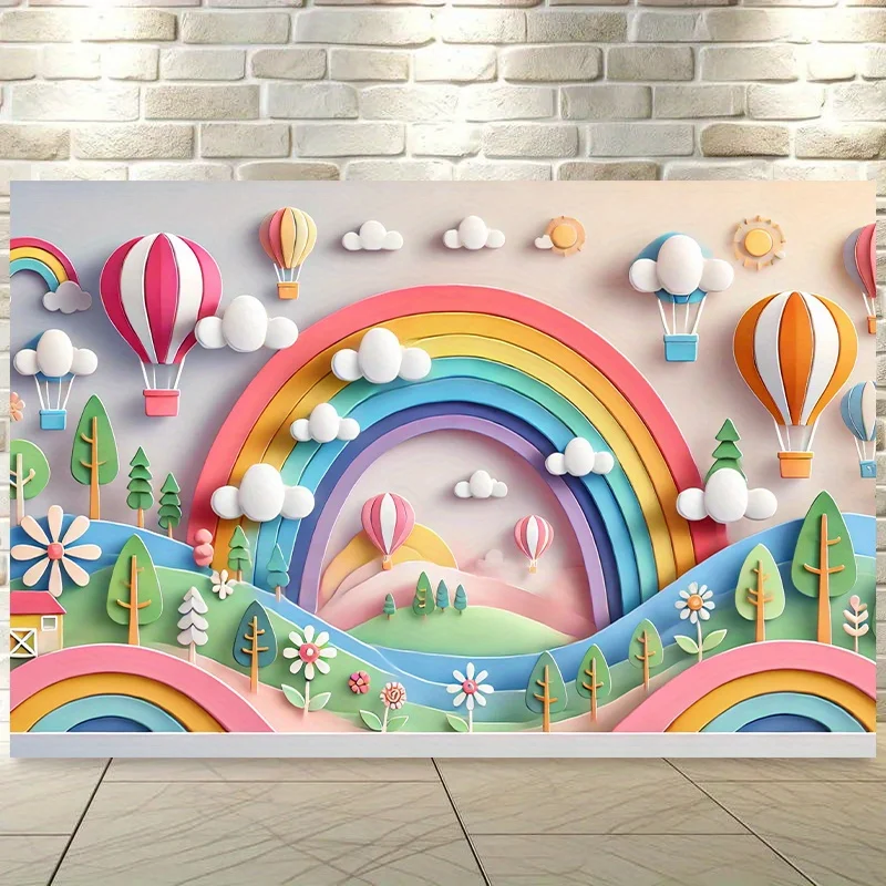 Ein 2D-Hintergrundbanner, ein verträumtes und magisches Regenbogenparadies-Wandabdeckung aus Polyesterstoff, Hintergrundstoff