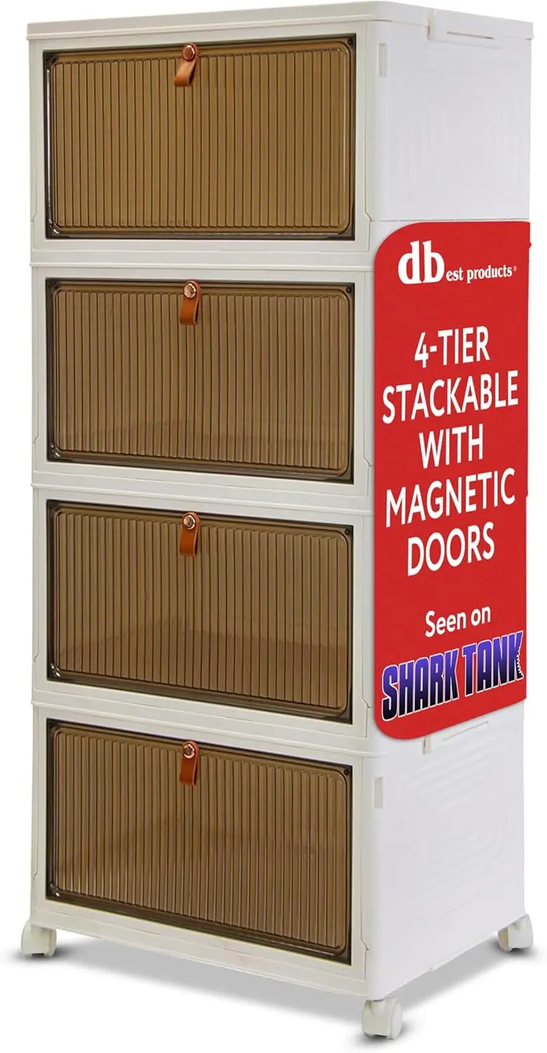 

Quik Box Sport 4-Tier Stackable Storage Organizer - 24 Gal, Magnetic Door Bins, Space-Saving Vertical Storage for Bedroom, Close