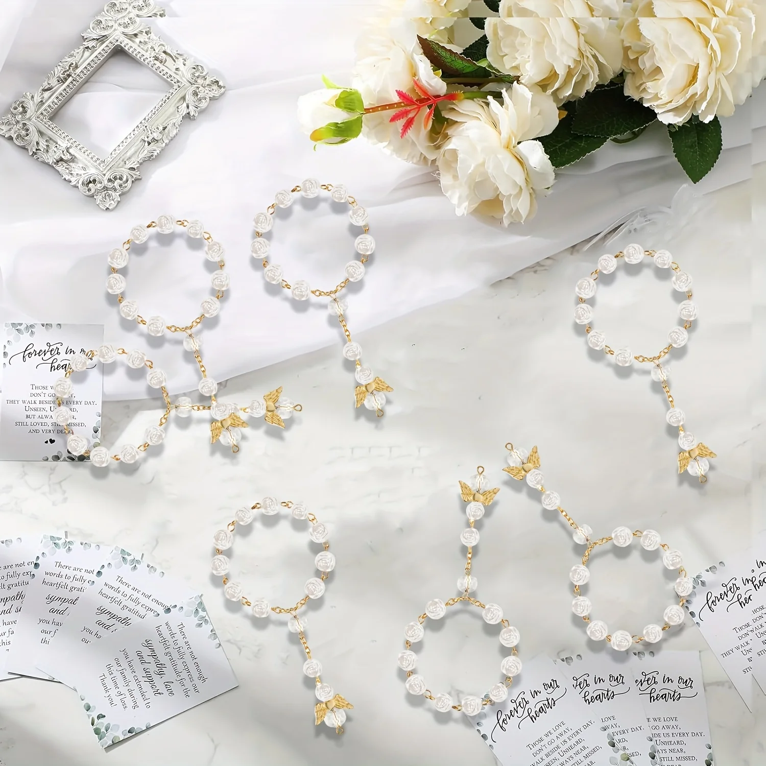 10/100 Stück Mini-Rosenkränze Taufe Katholische Kommunion Geschenk Kreuz-Rosenkranz Armband Perlen für Taufgeschenke und Taufe – Detail 5