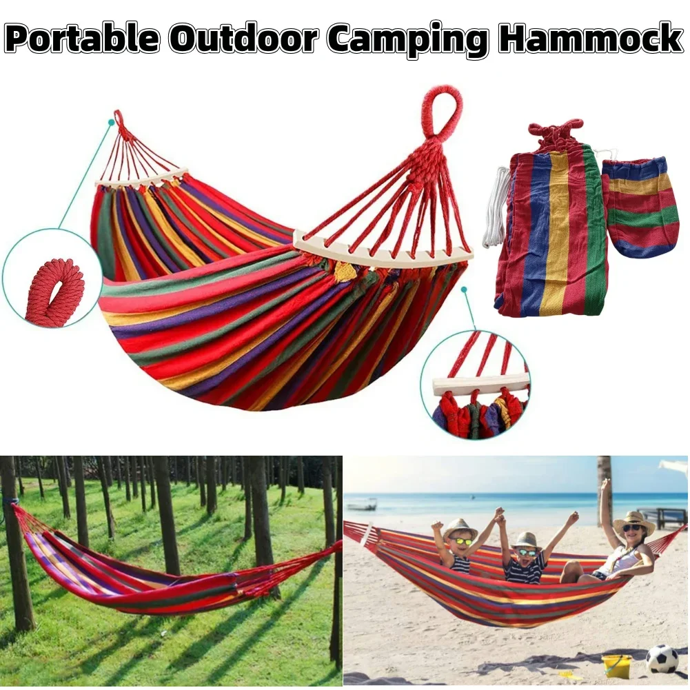 Single Wide Thick Canvas Hammock Outdoor Camping Backpackaging Leisure Swing Portable Hanging Bed Sleeping Swing Hammock